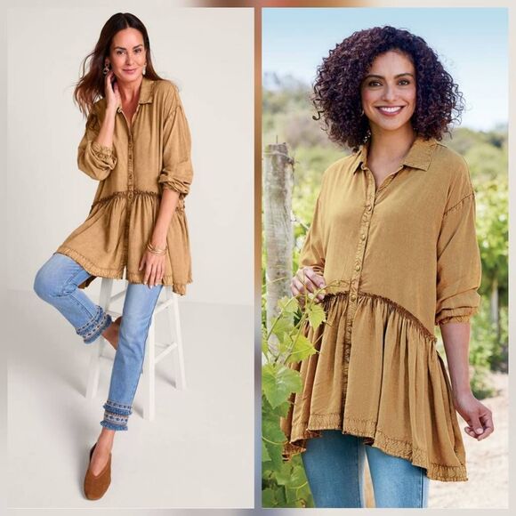 Soft Surroundings Folklore Oversized Boho Peplum Viscose Tunic Top Sz. PXS NWOT - Picture 1 of 6